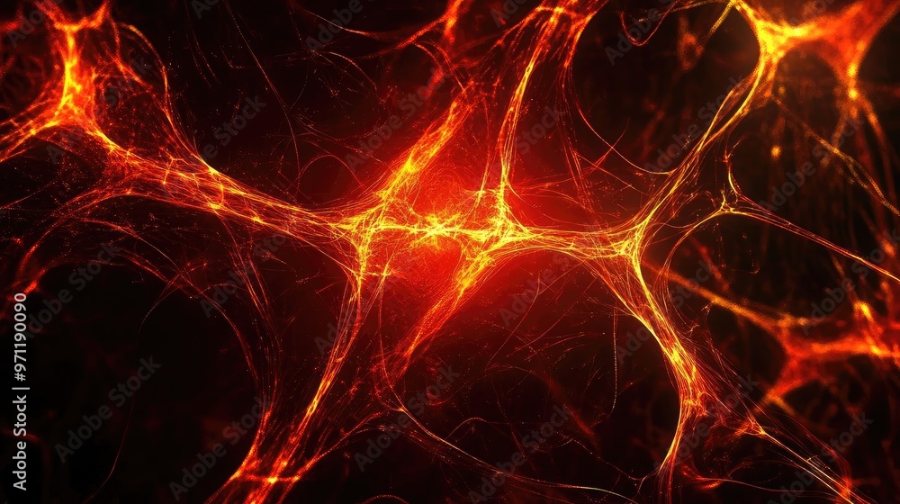 Obraz premium Abstract representation of neural connections with fiery orange and red colors, creating a mesmerizing visual experience.
