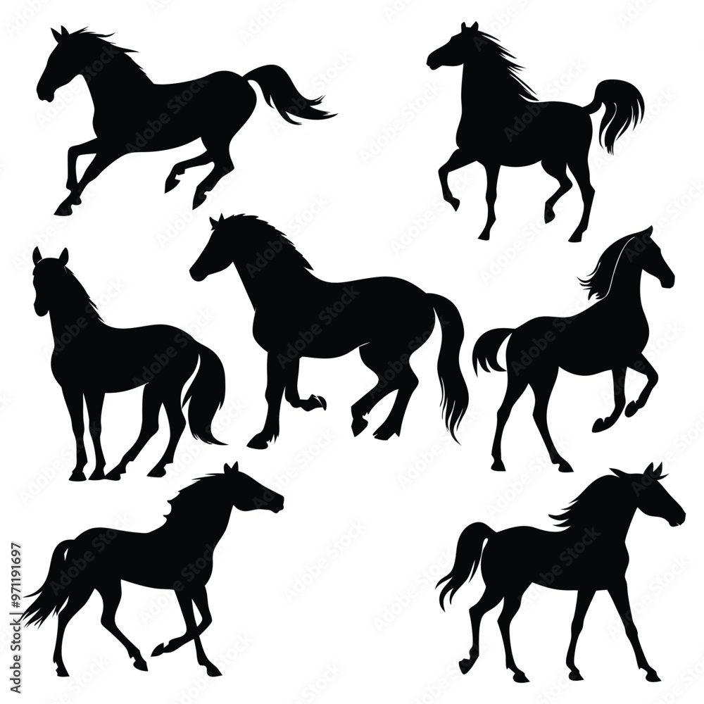 Horse Silhouettes Collection Vector Art. Horse Silhouettes Collection Vector Art.
