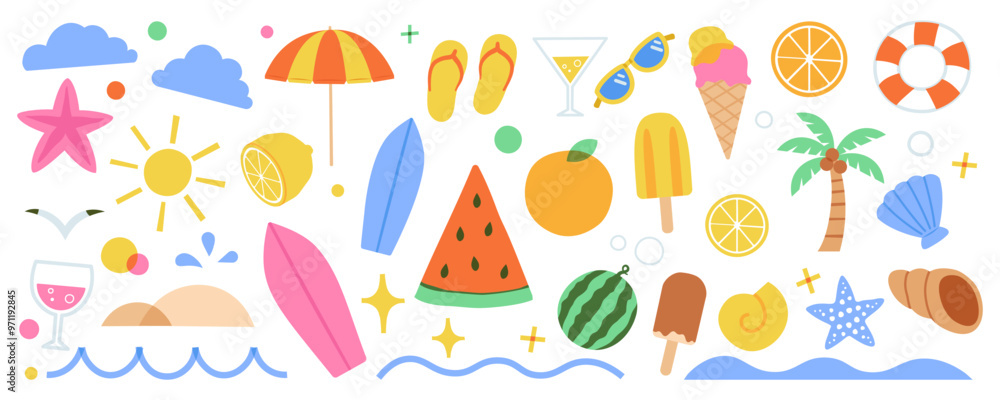 Summer icon set. Flat style. Vector Summer icon set. Flat style. Vector