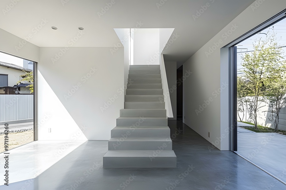 Fototapeta premium Modern Concrete Staircase with Light and Shadow