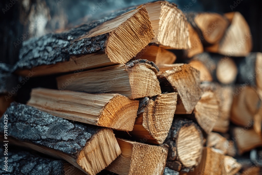 Stack of firewood logs fueling the cold winter days Stack of firewood logs fueling the cold winter days