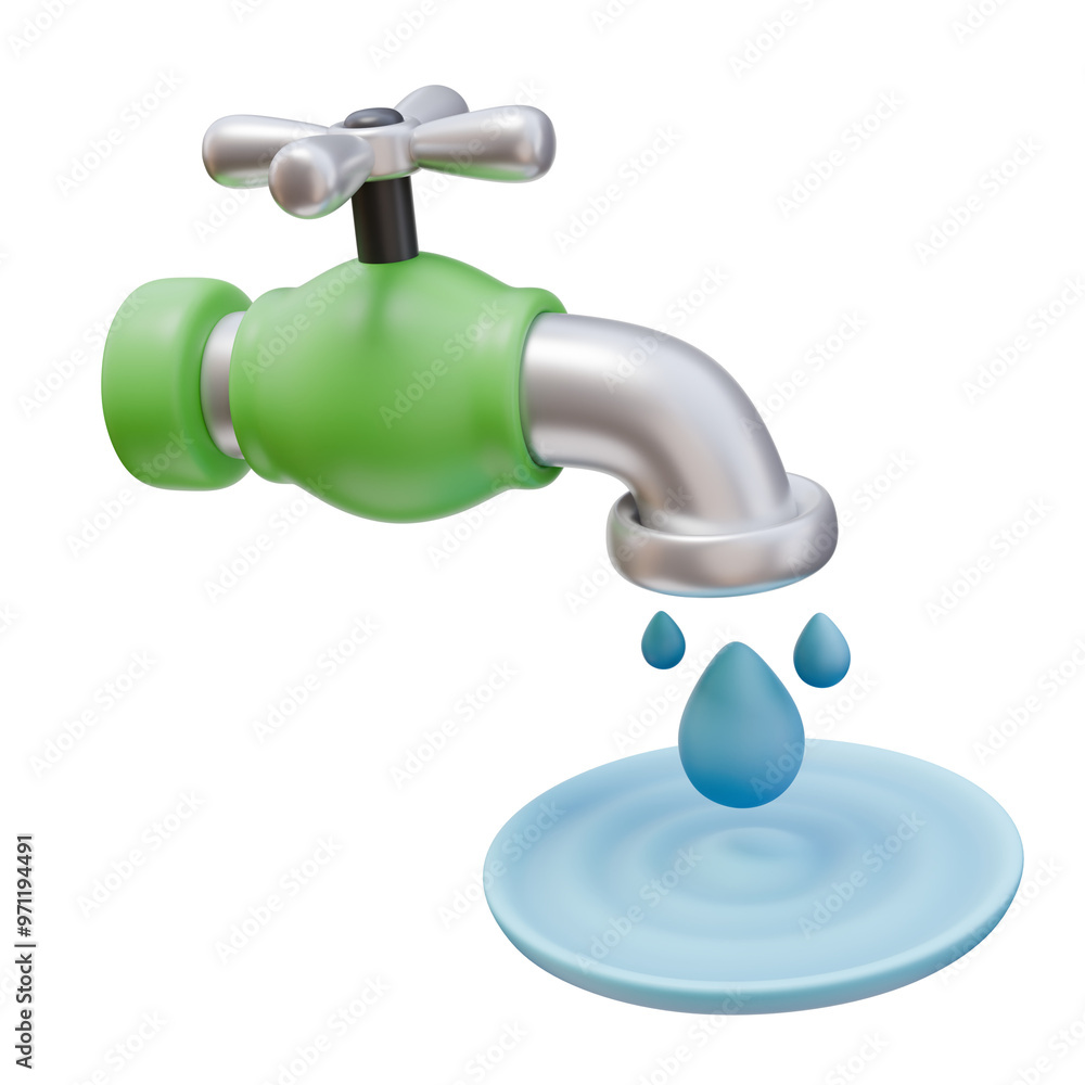 3D Render Icon Open Tap Water Drop. Ecology Nature Care Save Water Environment Concept. 3D Illustration Design Web Mobile App 3D Render Icon Open Tap Water Drop. Ecology Nature Care Save Water Environment Concept. 3D Illustration Design Web Mobile App
