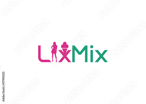 LixMix, ice cream, woman, beauty, pink, green, letter, text, creative, professional, template, logo, idea., symbol, word, icon, vector, design, concept, sign