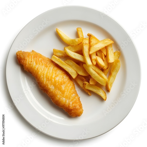 Classic fish and chips on a white plate: iconic british cuisine delightfully served