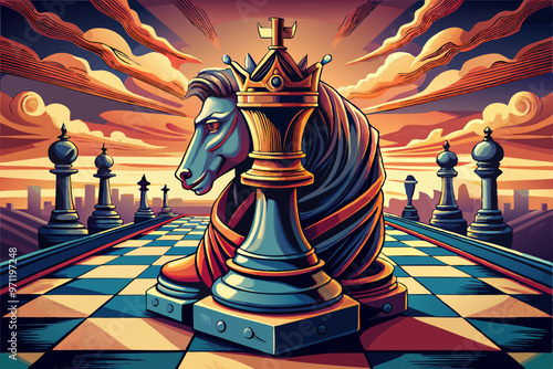 The Majestic Knight's Chess Piece on the Antique Chessboard Timeless Strategy.
