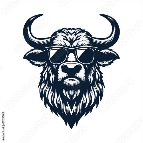 Cool bull with sunglasses – stylish animal vector for modern apparel and branding illustration