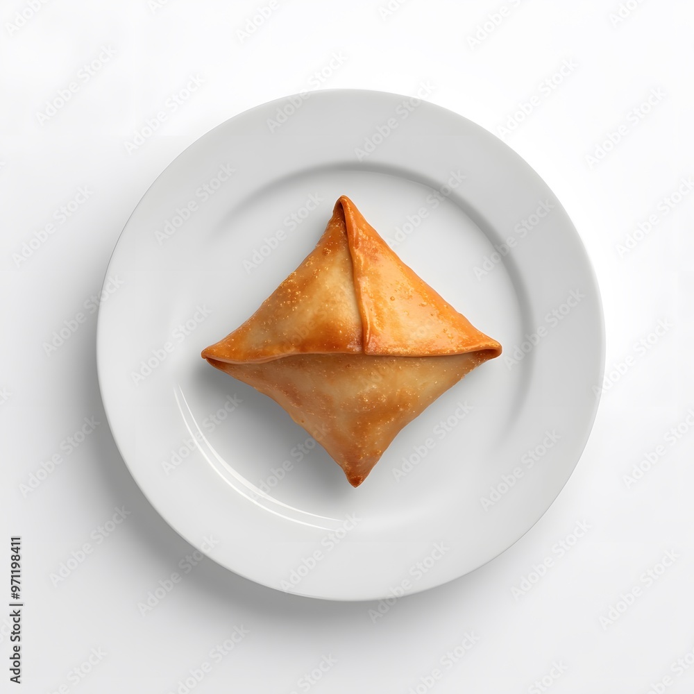 Crispy samosa on white plate - simple minimalist food presentation Crispy samosa on white plate - simple minimalist food presentation