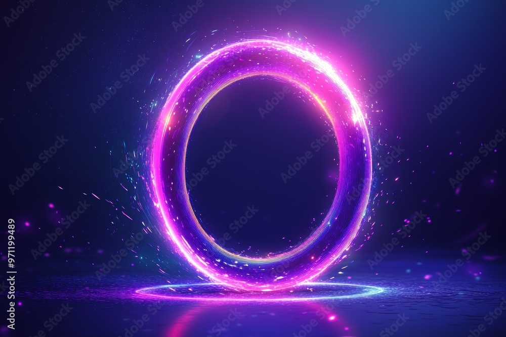 A glowing purple ring with a light effect on a dark blue background A glowing purple ring with a light effect on a dark blue background