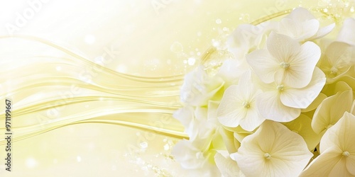 A serene arrangement of white flowers with a soft, glowing background.