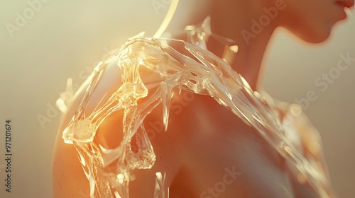 Abstract art of a human shoulder adorned with translucent material, capturing the interplay of light and form in a unique way.