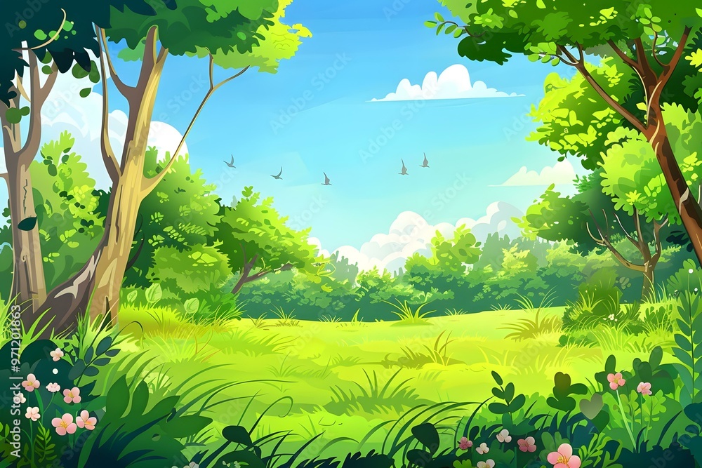 Naklejka premium Green Forest Illustration Background