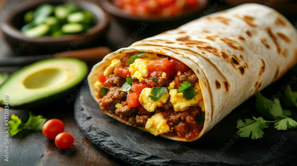 Hearty Breakfast Burrito with Eggs, Sausage, and Fresh Salsa Hearty Breakfast Burrito with Eggs, Sausage, and Fresh Salsa