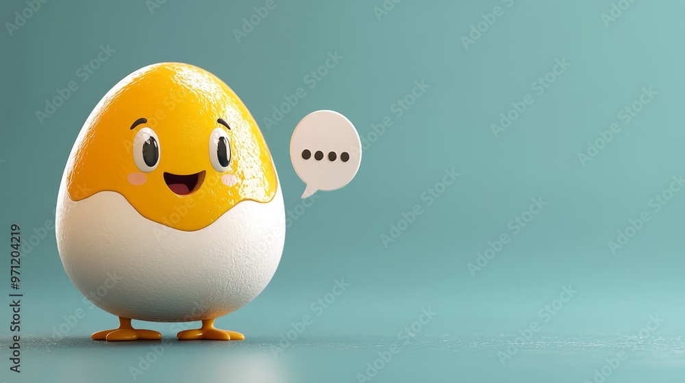 Creative Boiled Egg Graphic Designer Mascot with Speech Bubble in 2D Cartoon Style Illustration Creative Boiled Egg Graphic Designer Mascot with Speech Bubble in 2D Cartoon Style Illustration
