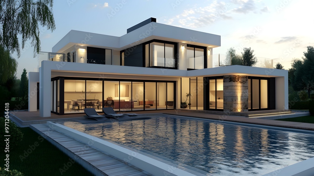 Fototapeta premium Modern House with Swimming Pool and Garden