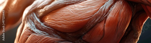 Close-up of a muscular structure showcasing intricate details and textures of the human body. Ideal for health and fitness topics.