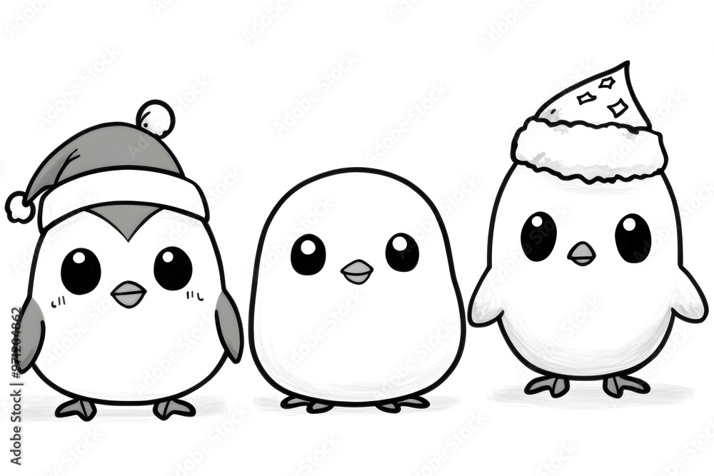 Cute Penguin and Bird Christmas Illustration Cute Penguin and Bird Christmas Illustration