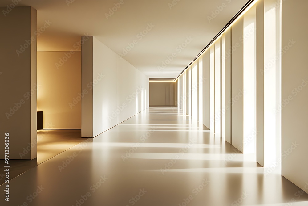 Fototapeta premium Modern Minimalist Interior Corridor With Bright Sunlight