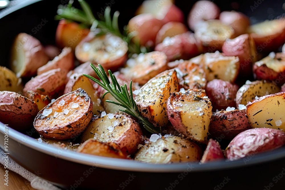 Roasted potatoes with herbs and seasoning. Roasted potatoes with herbs and seasoning.