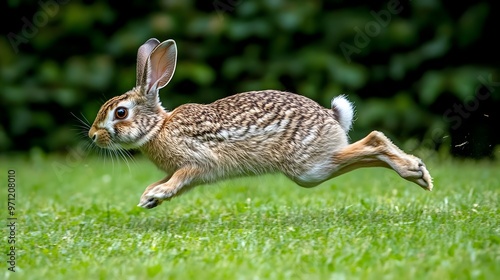 Speedy Rabbit Dashing Through Lush Green Meadow