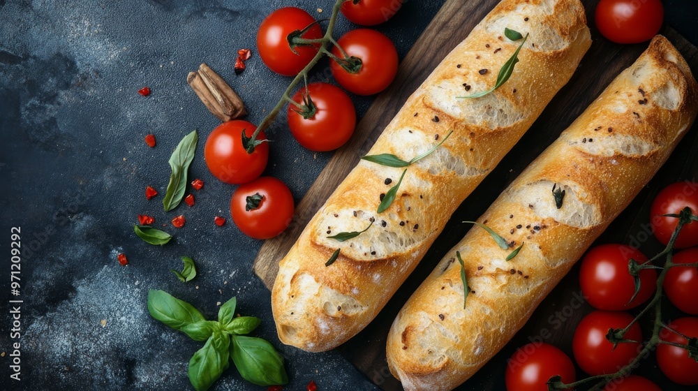 Italian baguette with tomatoes snack Italian baguette with tomatoes snack