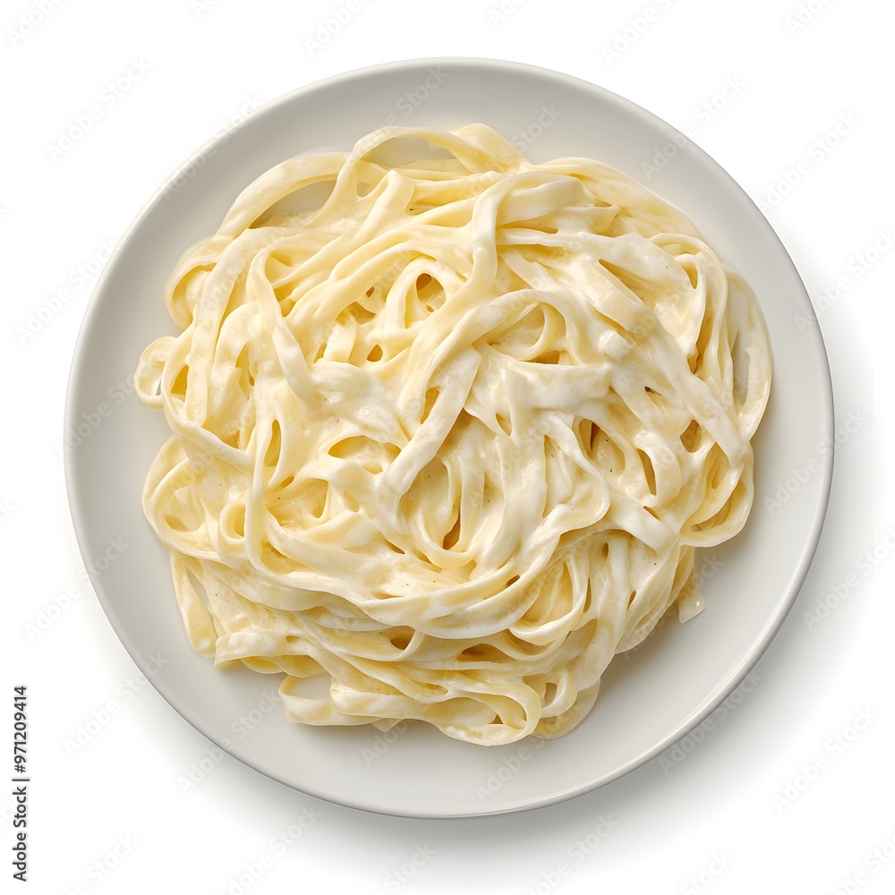 Creamy fettuccine alfredo on a white plate Creamy fettuccine alfredo on a white plate