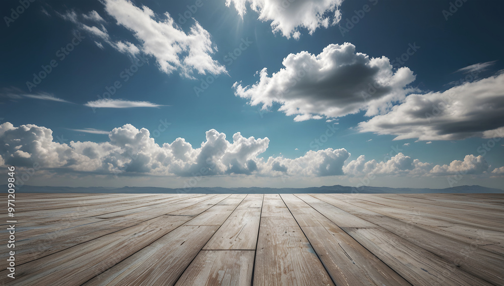 Open Floor with a Clear View and a Beautiful Blue Sky Filled with Clouds. Serene Horizon Landscape Scene. Open Floor with a Clear View and a Beautiful Blue Sky Filled with Clouds. Serene Horizon Landscape Scene.