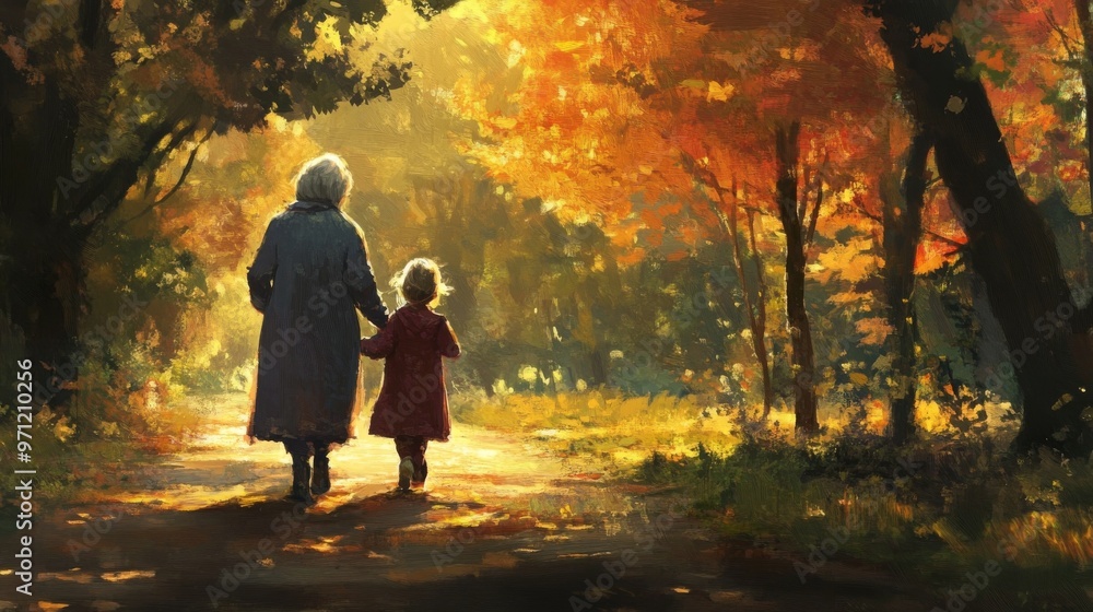 Granny and young one strolling Granny and young one strolling