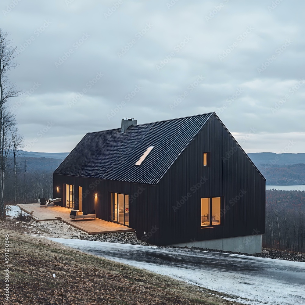 Modern Black House with Mountain View Modern Black House with Mountain View