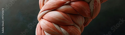 A close-up view of intricately braided muscle fibers, showcasing anatomical detail and texture for educational and artistic purposes.