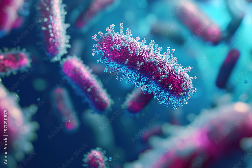 a bacteria on a blue background, close-up view a bacteria on a blue background, close-up view