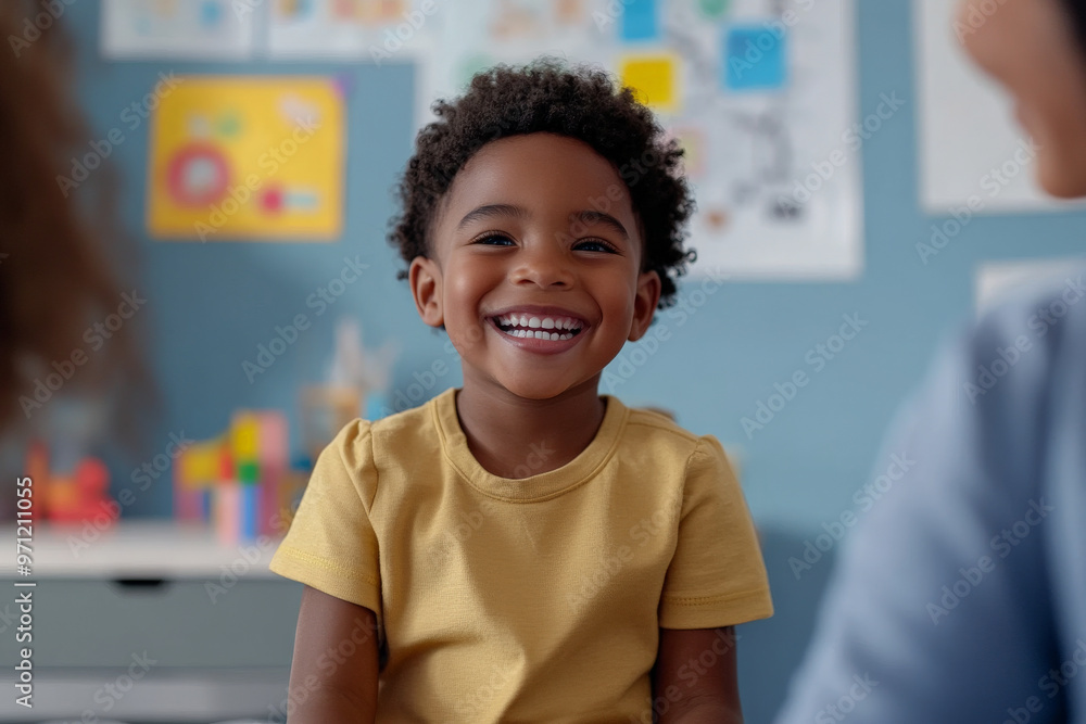 A happy Black child sits confidently on the examination table as a doctor checks their throat with a tongue depressor. The office is warm and welcoming, filled with toys and educational posters, A happy Black child sits confidently on the examination table as a doctor checks their throat with a tongue depressor. The office is warm and welcoming, filled with toys and educational posters,