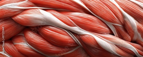 Close-up view of muscular fibers showcasing intricate details and textures. Ideal for educational or fitness-related projects.