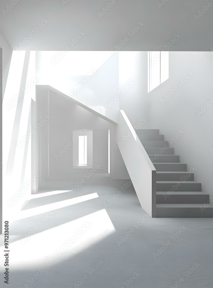 Obraz premium Modern Minimalist White Staircase Interior Design