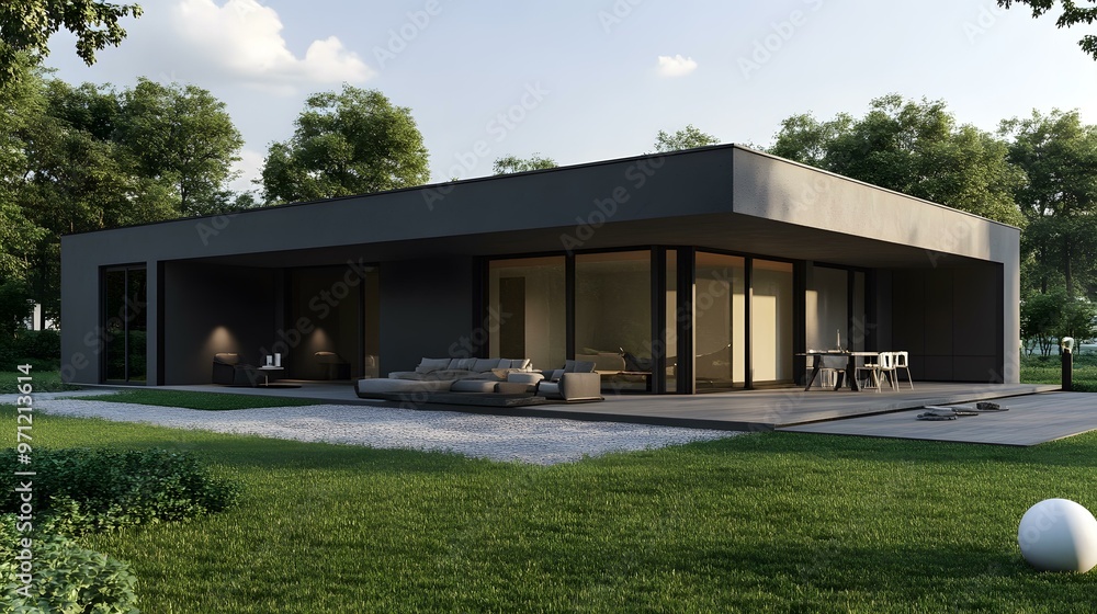 Modern House with Large Windows and Patio Design Modern House with Large Windows and Patio Design
