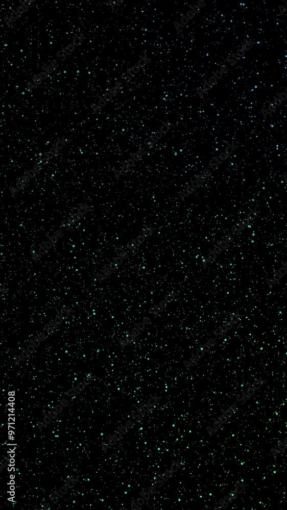Vertical Green Blue Snow Particle Flow 4K Loop features green and blue gradient snow-like particles flying toward the viewer against a black background in a vertical ratio loop. Vertical Green Blue Snow Particle Flow 4K Loop features green and blue gradient snow-like particles flying toward the viewer against a black background in a vertical ratio loop.