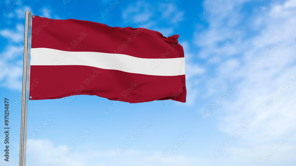 Latavia flag in the blue sky.Latavia 3d flag floating in the wind with a blue sky in the background Latavia flag in the blue sky.Latavia 3d flag floating in the wind with a blue sky in the background