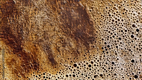 Coffee Foam Texture. Description: Close-up of coffee foam with bubbles and crema.