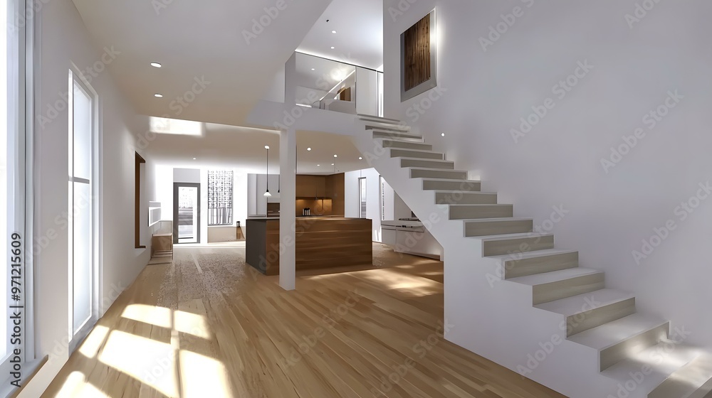 Fototapeta premium Modern Home Interior with White Walls and Wooden Floor