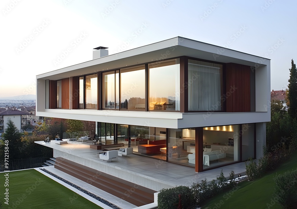 Fototapeta premium Modern Architecture House with Large Windows