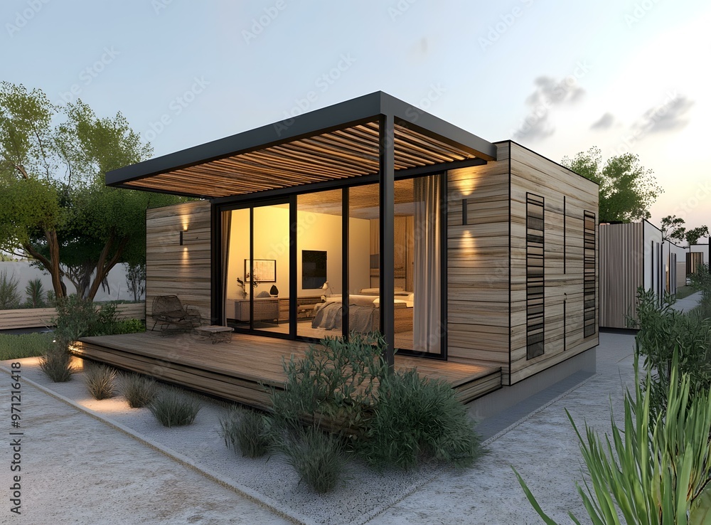 Modern Wooden Cabin with Deck and Patio Modern Wooden Cabin with Deck and Patio