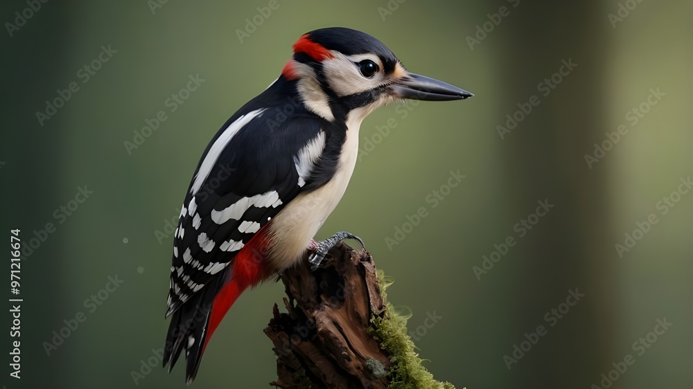 Fototapeta premium Red woodpecker on a tree - (Dendrocopos major) 