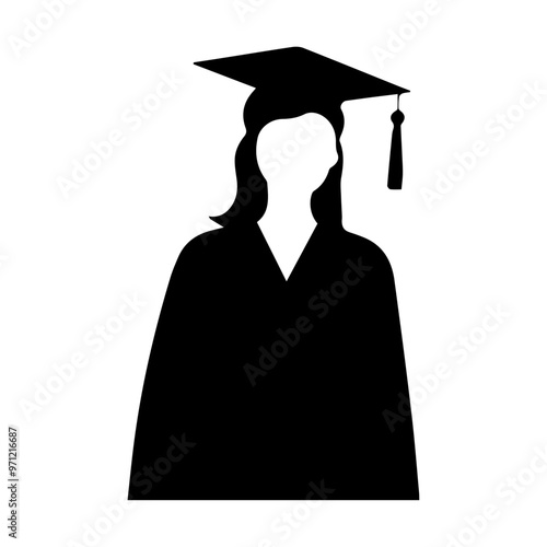 Graduation cutout of a girl in a cap and gown with space for face on transparent