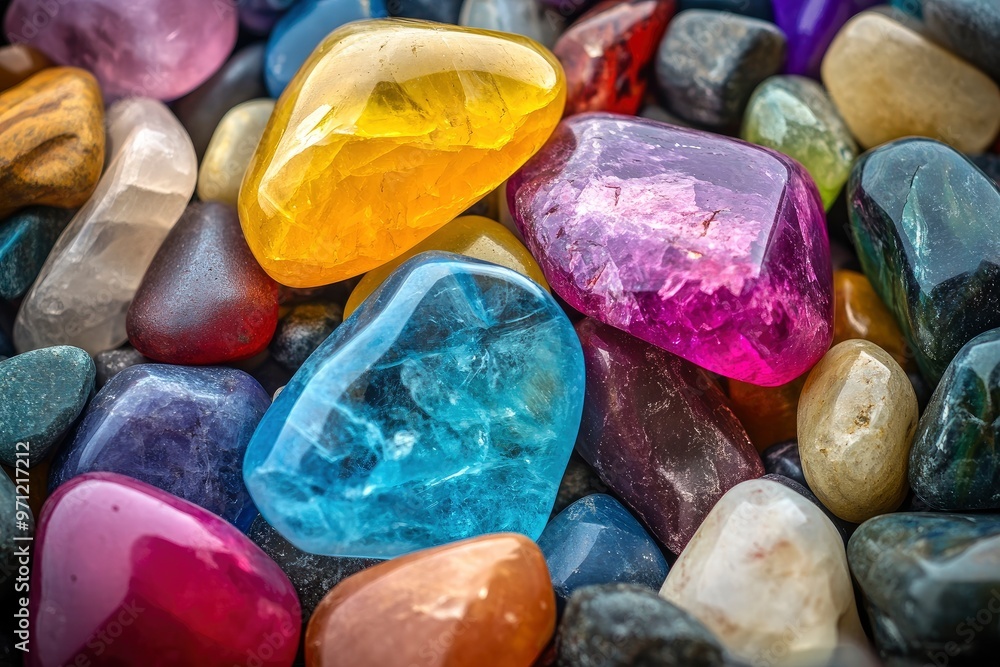 Colorful stones of different shapes. A close up of different colored stones with generative ai Colorful stones of different shapes. A close up of different colored stones with generative ai