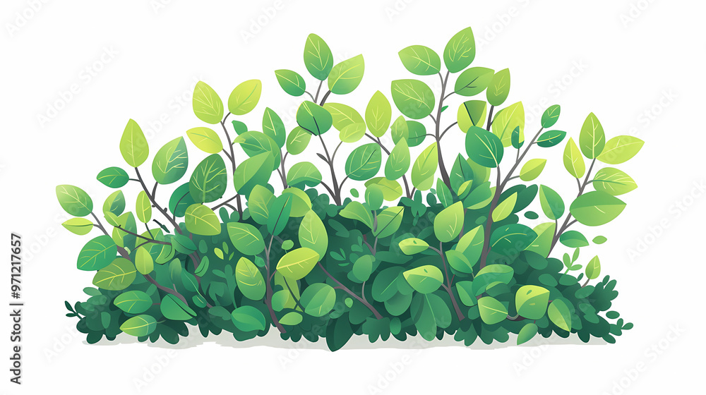 Cute green bush from the forest cartoon, isolated nature object for kids design. Branches and leaves of a fluffy bush isolated on a white background. Vector hand drawn illustration in paper cute style Cute green bush from the forest cartoon, isolated nature object for kids design. Branches and leaves of a fluffy bush isolated on a white background. Vector hand drawn illustration in paper cute style