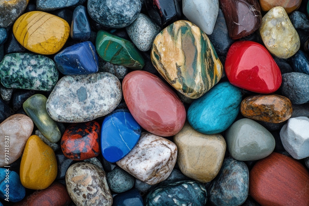 Colorful stones of different shapes. A close up of different colored stones with generative ai Colorful stones of different shapes. A close up of different colored stones with generative ai