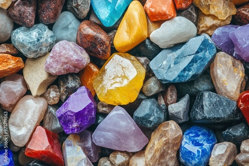 Colorful stones of different shapes. A close up of different colored stones with generative ai