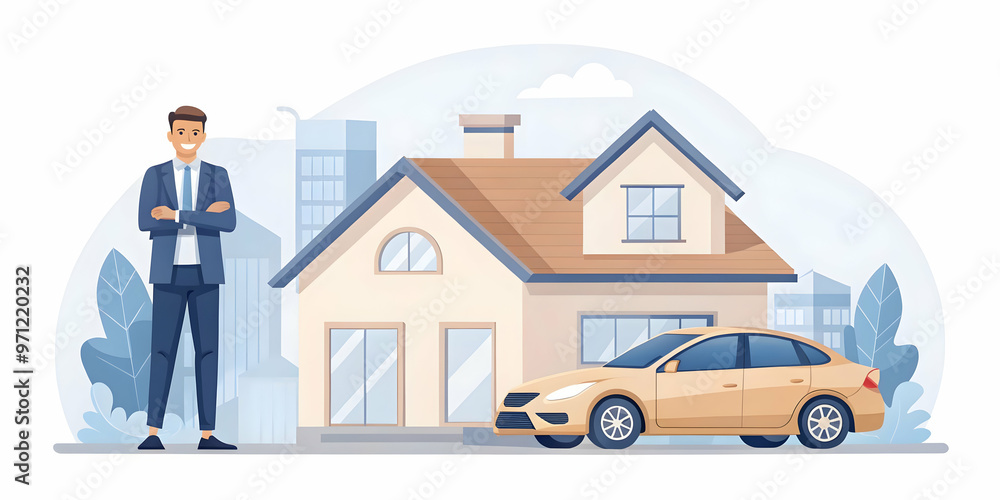 Flat Vector Illustration: Candid Moment of Person Calculating Savings for Major Purchase like Home or Car - Emphasizing Financial Planning and Focus