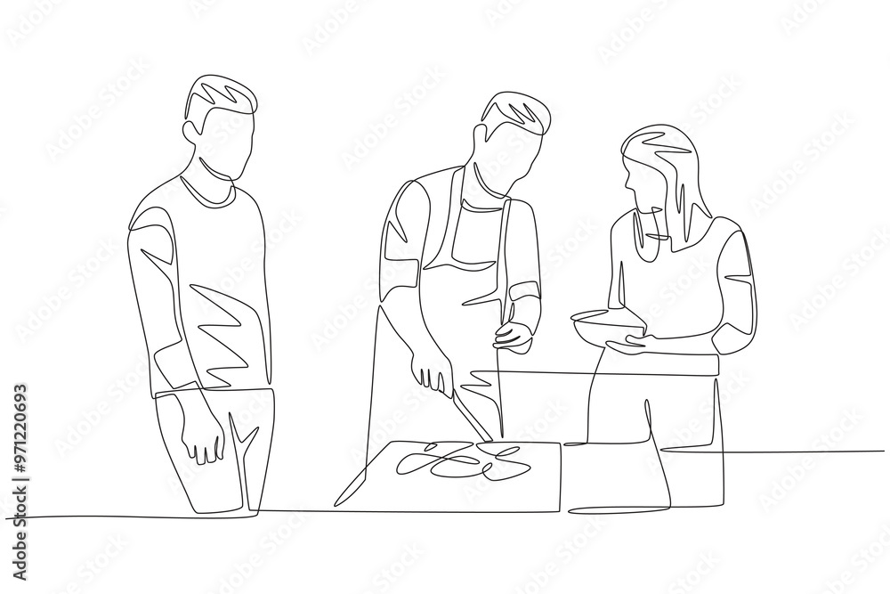 Friends who are going to a barbeque. Barbequing with friends or family concept one-line drawing Friends who are going to a barbeque. Barbequing with friends or family concept one-line drawing