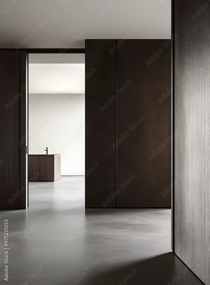 Modern Minimalist Kitchen Interior Design with Wooden Doors and a Sleek Countertop Modern Minimalist Kitchen Interior Design with Wooden Doors and a Sleek Countertop