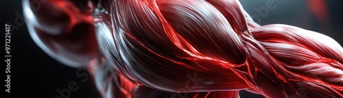 A striking close-up of human muscle structure showcasing vivid red fibers and intricate details, ideal for fitness and anatomy themes.